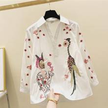 Heavy Industry Embroidered V-neck Shirt High Quality Shirt Womens Summer Spring Loose Shirt Female Long Sleeve All-match Tops 2024 - buy cheap