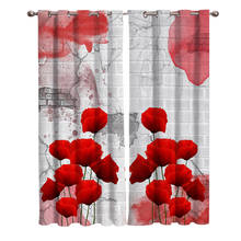 Flowers With Red Petals Wall Cracks Brick Gray  Window Curtains Scenic Curtains for Living Room Decorative Items Living Room 2024 - buy cheap