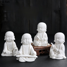 Ornamentos de porcelana branca cerâmica estátua de buda pequeno monge estátua escultura modelo estatueta decoração para casa artesanato mobiliário 2024 - compre barato