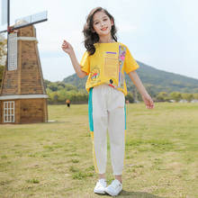 Toddler Kids Summer Sports Suit Green Yellow Pattern T-Shirt+Trouers Tracksuit Teenage Girls Children Clothing Set  6 8 10 12 2024 - buy cheap