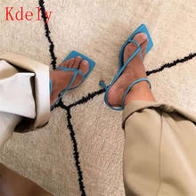 Sandalias de verano para mujer, zapatos de tacón alto con correa de hebilla y punta cuadrada, con banda estrecha, con cuello en V, de diseñador 2024 - compra barato