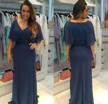 Vestidos de Madre de la novia azul marino cuello en V manga corta Formal madrina noche fiesta de boda Vestido de talla grande 2024 - compra barato