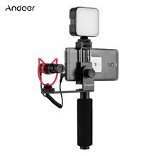 Andoer Smartphone Vlogging Hand Grip Mobile Phone Video Recording Holder Handle Stabilizer Cellphone Clamp with Microphone 2024 - buy cheap