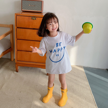 Детская Хлопковая футболка, с надписью, в Корейском стиле, для девочек, на лето, 2021 2024 - купить недорого