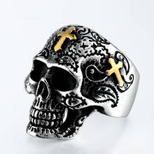FDLK мужское модное винтажное классическое байкерское кольцо в готическом стиле с изображением черепа и цветов в стиле ретро 2024 - купить недорого