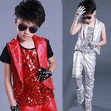 Boys Hip Hop Dance Costumes Rivet Leather Jacket Pants Children Stage Outfits Jazz Performance Clothing Street Dancewear DN4980 2024 - buy cheap