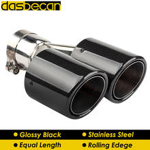 Dasbecan Car Dual Exhaust Pipe Muffler Tips Rolling Edge Y Model 3k Carbon Black Car Rear Exhaust Tips Stainless Steel Universal 2024 - buy cheap