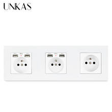 UNKAS-enchufe de pared estándar francés con 2 puertos de carga USB, Panel de plástico de 258x86mm, 3 Entradas, PC 2024 - compra barato