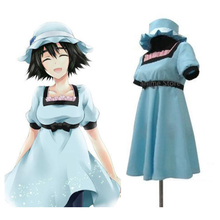 Anime Steins Gate Cosplay Costume Blue Dresses Halloween Party Dress with Hat 2024 - buy cheap