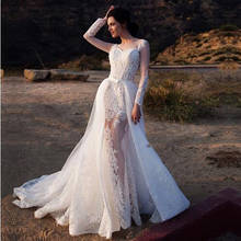 Соблазнительное свадебное платье-Русалка 2 в 1 с длинным рукавом и съемным шлейфом, модное свадебное платье в европейском стиле, платье provance 2024 - купить недорого