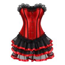 Plus Size S-6XL  New Black/Purple/Blue/Red Lace Up Sexy Top Boned Satin Corset Bustier + skirt 2024 - buy cheap