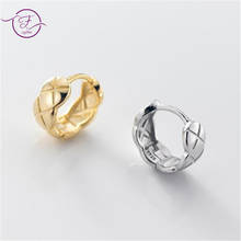 Pendientes de aro de plata esterlina 925 para mujer, joyería de oreja a cuadros geométricos a rayas cruzadas, pendientes dorados de moda, regalo 2024 - compra barato