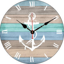 Reloj de pared de madera con ancla náutica, reloj de mesa analógico de cuarzo con batería, raya azul, Orologio Da Parete, relojes para el hogar 2024 - compra barato