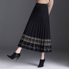 Women's Knitted A- line Skirt Autumn and Winter Pleated Wool Skirt Woman Skirts Faldas Jupe 2024 - buy cheap