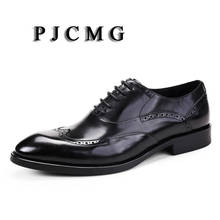 PJCMG Fashion High Quality Spring/Autumn Lace-Up Pointed Toe Genuine Leather Business Flat Wedding Man Dress Shoes 2024 - buy cheap