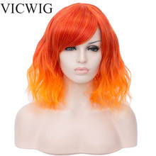 VICWIG Short Orange Wigs for Women Wavy Ombre Cosplay Blue Wig with Bangs Sky Blue Synthetic Hair 2024 - buy cheap