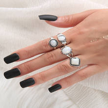 Conjunto de 4 unids/set de anillos bohemios geométricos de piedra lunar, anillos Midi de ópalo Vintage, joyería de anillo Kunckle, bisutería de boda 2020 2024 - compra barato