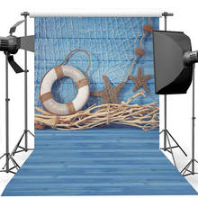 Blue Wooden Board Newborn Baby Photography Backdrops For Photo Studio White Fishnet Swim Ring Children Birthday Photo Background 2024 - buy cheap