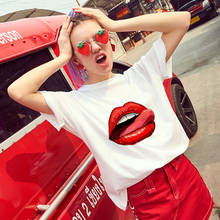 2019 New fashion T shirt Women Sexy lips printed Tshirt Harajuku Thin Section White Tops Female Short sleeve T-shirt clothing 2024 - buy cheap