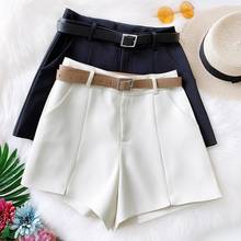 Spring Summer Korean Brief Design White Suit Shorts for Women 2022 Fashion Solid High Waist Wide Leg Shorts Skirts with Belt 2024 - buy cheap