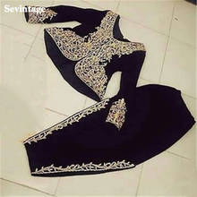 Sevintage Black 2 Pieces Karakou Algerian Evening Dresses Velvet Lace Long Sleeve Arabic Dubai Prom Gowns Princess Formal Dress 2024 - buy cheap