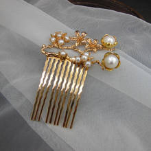 Peineta de flor de boda peines de Metal oro Bidal accesorios para el cabello de novia flor Bijoux Cheveux Mariage WIGO1477 2024 - compra barato