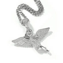 Bling Iced Out Wings Angel Pendant For Men Women Gifts 2 Colors AAA Zircon Necklace Hip Hop Rock Jewelry 2024 - buy cheap