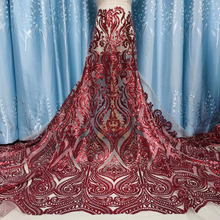 Latest Nigerian Lace Fabric 2020 High Quality Sequins Lace Wine Red French Tulle Lace Fabric Embroidery for Christmas Dress 2024 - buy cheap