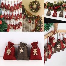 24PCS Christmas Advent Calendar Countdown Bag Hanging Candy Gift Sacks Pouch With Clips Stickers Rope Home Christmas Decoration 2024 - buy cheap