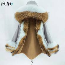 2020 Winter Jacket Natural Raccoon Fur Fox Fur Collar Hood Cuffs Thick Warm Outerwear Long Parka Women's clothing Real Fur Coat 2024 - buy cheap