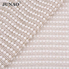 JUNAO 24*40cm 6mm White Pearl Beads Mesh Hotfix Rhinestones Trim Fabric Crystal Applique Strass Banding For DIY Wedding Dress 2024 - buy cheap