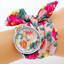 Shsby novo relógio de pulso feminino com estampa de flores, relógio de pulso de tecido de alta qualidade, relógio feminino com pulseira de tecido 2024 - compre barato