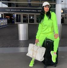 Neon Green Solid  Color Thicken Tracksuit Women Long Sleeve Hooded Sweatshirt Top Sweatpants Two Piece Set Jogging Suit Outfits 2024 - buy cheap