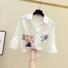 Women Blouse Chiffon Summer Printed Top Vintage White Shirt Blusas Ropa De Mujer 2024 - buy cheap