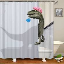 Водонепроницаемая ткань с 3D-принтом динозавра для купания, занавески для душа в ванную комнату, набор Противоскользящих ковриков, крышка для унитаза, коврик для ванной 2024 - купить недорого
