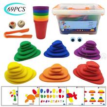 69PCS Montessori Rainbow Pebbles Educational Toys Plastic Pebbles Stacked Stones Stacking Game Montessori Toy For Children 2024 - buy cheap