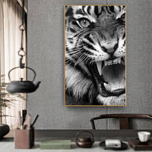 Black And White Ferocious Tiger Canvas Art Painting Posters and Prints Scandinavian Cuadros Wall Art Picture for Living Room 2024 - buy cheap