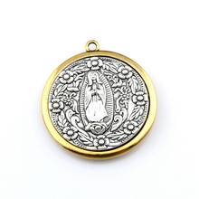 Colgante de la Medalla de la Virgen María, colgante de dos tonos, joyería religiosa, compatible con Collar, regalo de Navidad, A-562 de 48,5x53mm, 5 uds. 2024 - compra barato