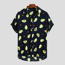 Hawaiian Printed Shirt Men Casual Streetwear Avocado Printed Button Lapel Short Sleeve Shirt Breathable Vintage  Blouse M-3XL 2024 - buy cheap