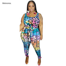 Conjunto de verão XL-5XL feminino arco-íris leopardo amarrar tanque top & lápis leggings sweatpants terno duas peças conjunto treino outfit 2024 - compre barato