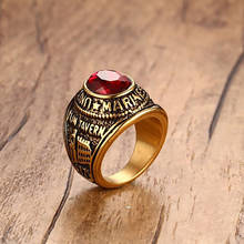 Мужское кольцо в стиле панк кольца из нержавеющей стали титана морской пехоты золотого цвета с красным камнем и кристаллом в стиле хип-хоп модные ювелирные изделия anillo hombre 2024 - купить недорого