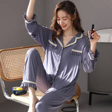 Fashion Ins Spring Autumn Pajamas For Women Modal Comfortable Sleepwear 2 Piece Set Lapel Long Sleeve Ladie's Pijama Suit 3XL 2024 - buy cheap