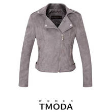 TMODA253-chaquetas de ante de imitación para mujer, abrigo de moto mate a la moda, con cremallera, color gris, otoño e invierno, 2021 2024 - compra barato