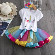 Vestido infantil para festa de aniversário, fantasia de unicórnio, tutu de tule, arco-íris, roupas para crianças 2024 - compre barato