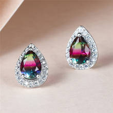Charm Multicolor Zircon Water Drop Stone Stud Earrings For Women Wedding Jewelry Fashion Rainbow Crystal Silver Color Earrings 2024 - buy cheap