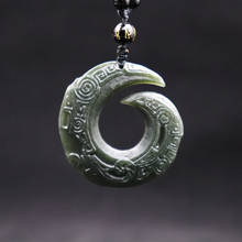 Dropshipping Natural Green Hetian Jade Donut Pendant Hand Carved Dragon Men Women Lucky Amulet Pendants Necklace Fashion Jewelry 2024 - buy cheap