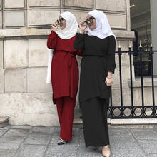 Two pieces tops + pants muslim sets great quality Hot sale fashion simple and fresh Muslim lace dress suits wq2594 2024 - buy cheap