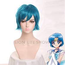 Anime Sailor Mercury Mizuno Ami Cosplay Wigs Short Styled Cyan Blue Color Heat Resistant Synthetic Hair Wig +Wig Cap 2024 - buy cheap