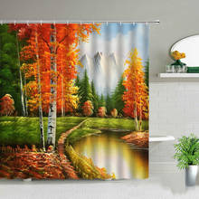 Oil Painting Scenery Shower Curtain Set Natural Landscape Forest Red and Yellow Trees Garden Background Decor Hanging Curtains 2024 - buy cheap