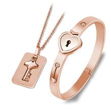 Fashion Concentric Lock Key Titanium Steel Stainless Steel Jewelry Bracelet Necklace Couple Sets 2024 - buy cheap
